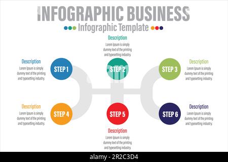 llustration, media, social content, technology, video, icons Infographic design template. Creative concept with Six 6 steps Stock Vector