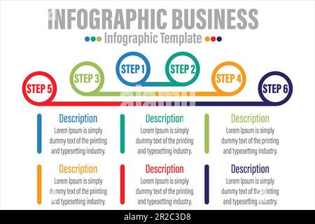 Six 6 Steps, six 6 optionTimeline Infographics template. Isolated design elements. Colorful vector illustration. Stock Vector