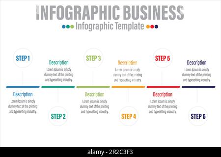 Six 6 steps, six 6 option Business info graphics template with option number work flow four steps Stock Vector