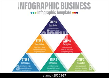 Infographic template for business. 6 steps Modern Mindmap pyramid level diagram, presentation vector infographic. Stock Vector