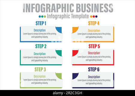 6 Steps, six 6 option Paper note shape elements with steps,road map,options,milestone,timeline,processes or workflow.Business data visualization.Creat Stock Vector
