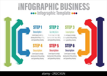 Six arrows infographic elements. Business template for presentation. Vector concept with 6 options or steps. Stock Vector