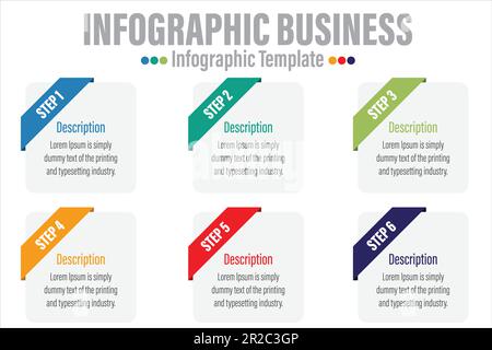 6 Steps, six 6 option Paper note shape elements with steps,road map,options,milestone,timeline,processes or workflow.Business data visualization.Creat Stock Vector