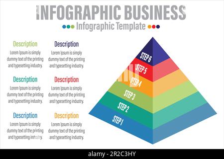 Infographic template for business. 6 steps Modern Mindmap pyramid level diagram, presentation vector infographic. Stock Vector