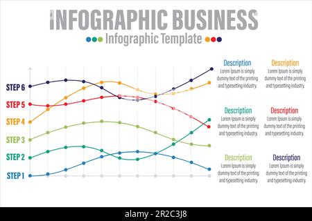Six line charts. Business data. Progress, point, design. Creative concept for infographic, templates, presentation. Can be used for topics like financ Stock Vector