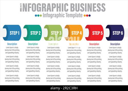 Colorful 6 Steps and Six 6 option Business data Process chart. diagram with steps, options, parts or processes. business template for presentation. Ab Stock Vector