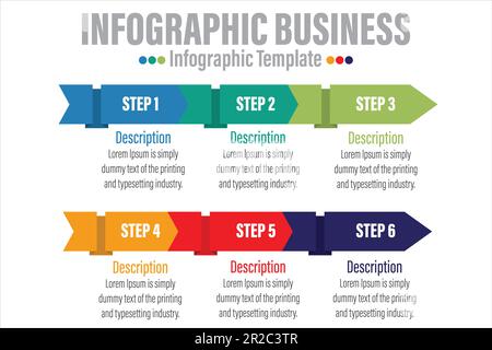 Arrow 6 Step or Six option Business data visualization. Abstract elements of graph, diagram with steps, options, parts or processes. business template Stock Vector