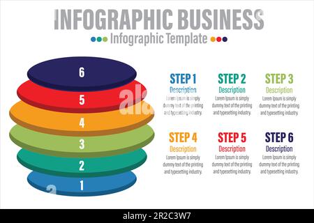 Business process infographic template. 3D Shape design with six 6 steps or six 6 option. Vector illustration. Stock Vector