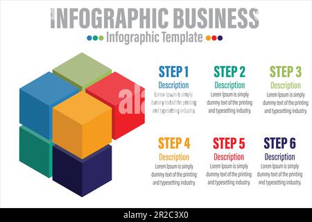 3D Isometric Stairs pyramid up cube Timeline Infographic Presentation Template with Six Options or Steps for Business Presentations, Finance Reports, Stock Vector