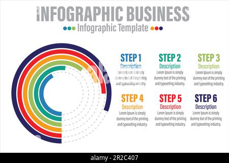 Ring Chart Infographic 6 Steps Modern Timeline diagram with progress circle, presentation vector infographic with circle. Infographic template for bus Stock Vector