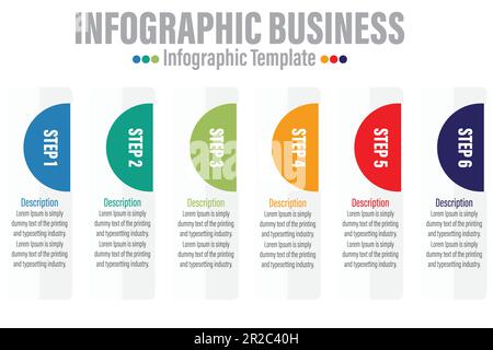 Infographic vector Business colorful template design simple shiny bar 6 Steps, 6 options or steps iisolated Minimal style. You can used for Marketing Stock Vector