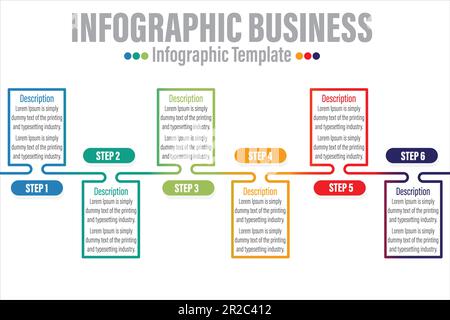 Six 6 steps, six 6 option Business info graphics template with option number work flow four steps Stock Vector
