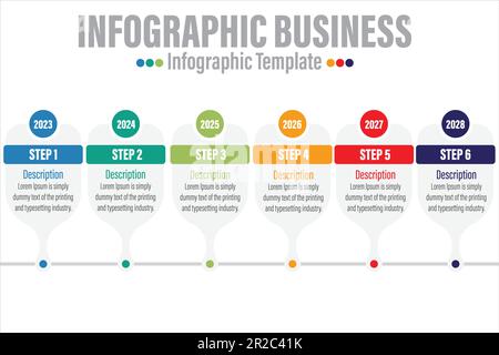 Infographic template. 6 Step timeline journey, Flat simple infographics design template. presentation graph. Business concept with numbers Six 6 optio Stock Vector