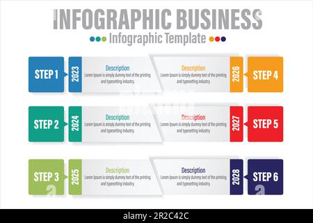 6 Steps, six 6 option Paper note shape elements with steps,road map,options,milestone,timeline,processes or workflow.Business data visualization.Creat Stock Vector