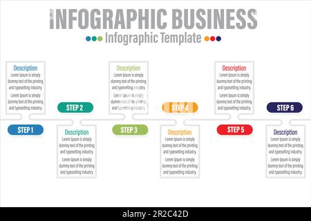 Six 6 steps, six 6 option Business info graphics template with option number work flow four steps Stock Vector
