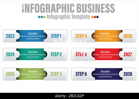 6 Steps, six 6 option Paper note shape elements with steps,road map,options,milestone,timeline,processes or workflow.Business data visualization.Creat Stock Vector
