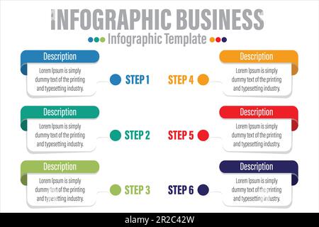 6 Steps, six 6 option Paper note shape elements with steps,road map,options,milestone,timeline,processes or workflow.Business data visualization.Creat Stock Vector