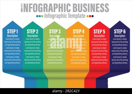 Business data visualization, infographic template with Six 6 steps or Six 6 option on background, vector illustration Stock Vector