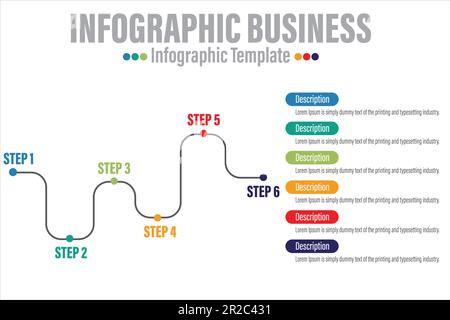 Timeline Creator infographic template. 6 Steps timeline journey, calendar Flat simple infographics design template. presentation graph. Business conce Stock Vector