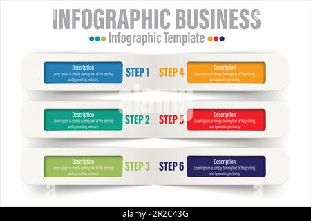 6 Steps, six 6 option Paper note shape elements with steps,road map,options,milestone,timeline,processes or workflow.Business data visualization.Creat Stock Vector