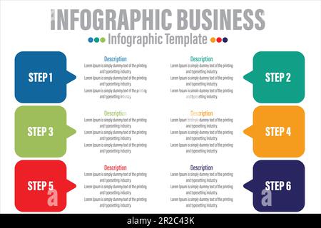 6 Steps, six 6 option Paper note shape elements with steps,road map,options,milestone,timeline,processes or workflow.Business data visualization.Creat Stock Vector