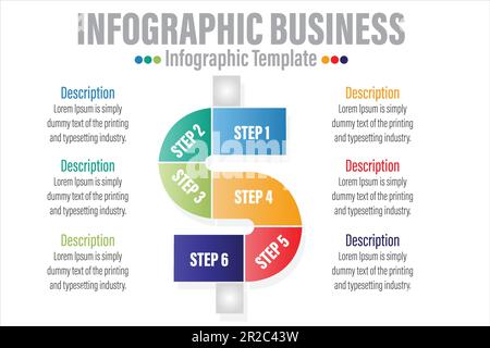 6 Step or Six option dollar Business data visualization. Abstract elements of graph, diagram with steps, options, parts or processes. business templat Stock Vector