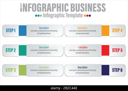 6 Steps, six 6 option Paper note shape elements with steps,road map,options,milestone,timeline,processes or workflow.Business data visualization.Creat Stock Vector