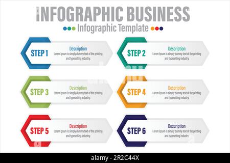 Colorful 6 Steps, 6 option infographic flow chart design . business infographic concept for presentations, banner, workflow layout, process diagram, f Stock Vector