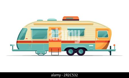 Travel trailer vector mockup on white background for vehicle branding, corporate identity. Stock Vector