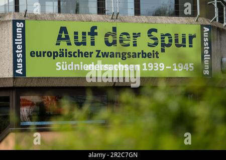 18 May 2023, Lower Saxony, Göttingen: The exhibition 'On the Trail of European Forced Labor' can be seen in a vocational school. International Museum Day is celebrated in Germany on May 21. Photo: Swen Pförtner/dpa Stock Photo