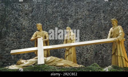 Jesus statue in Puhsarang church. Puhsarang is a church built using stones Stock Photo