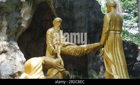 Jesus statue in Puhsarang church. Puhsarang is a church built using stones Stock Photo