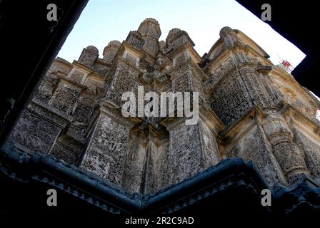 Shikhara tower of the temple is made in stucco at Bhuleshvar Temple at Yawat taluka Purander district Pune state Maharashtra India Stock Photo