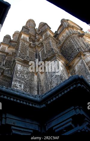 Shikhara tower of the temple is made in stucco at Bhuleshvar Temple at Yawat taluka Purander district Pune state Maharashtra India Stock Photo