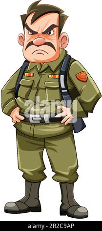 Grumpy army officer cartoon character illustration Stock Vector