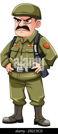 Grumpy army officer cartoon character illustration Stock Vector