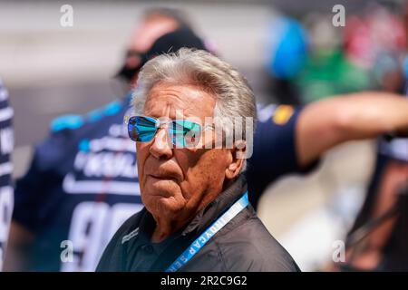 Indianapolis, United States. 18th May, 2023. IndyCar racing legend and team owner Mario Andretti watches practice for the 2023 Indy 500 at Indianapolis Motor Speedway in Indianapolis. Credit: SOPA Images Limited/Alamy Live News Stock Photo
