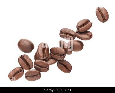 Spilled coffee beans isolated on white background Stock Photo