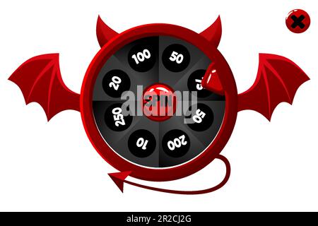 Devil style wheel of fortune for game design. Cartoon 2D game element Stock Vector