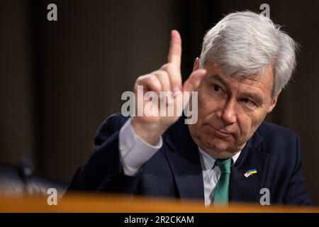 Washington, United States. 18th May, 2023. United States Senator Sheldon Whitehouse (Democrat of Rhode Island) during a US Senate Committee on the Judiciary meeting on Capitol Hill in Washington, DC, USA., Thursday, May 18, 2023. Photo by Julia Nikhinson/CNP/ABACAPRESS.COM Credit: Abaca Press/Alamy Live News Stock Photo