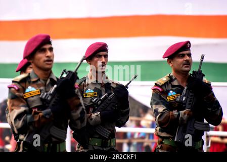 Calcutta, India - January 24, 2023: Indian army practice their parade during republic day. The ceremony is done by Indian army every year to salute na Stock Photo