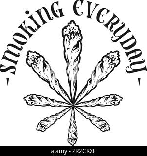 Cannabis lettering word smoking weed leaf illustration monochrome ...