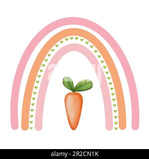 Boho rainbow with hearts and carrots. Easter Day rainbow illustration isolated on white background.Easter day element clipart,baby shower,wallpaper,gr Stock Photo