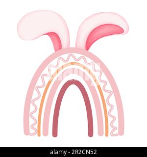 Boho rainbow bunny ears illustration isolated on white background. Easter Day,greeting,invitation,decoration,birthday,wallpaper,etc. Stock Photo