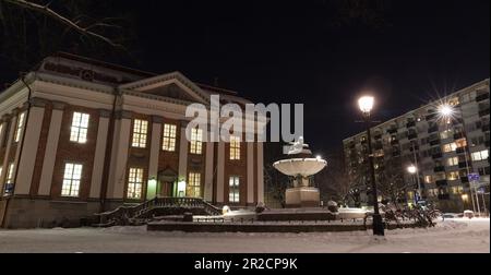 Turku, Finland - January 21, 2016: Turku Main Library at night, street photo taken in winter season Stock Photo