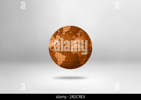 Old wooden world globe isolated on white background. 3D illustration ...