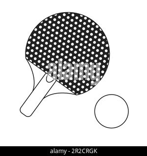 Ping pong paddle with ball monochrome flat vector object Stock Vector