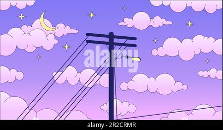 Telephone pole on dreamy night sky lo fi chill wallpaper Stock Vector