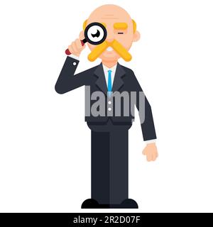 Business man looks through Magnifying Glass. Flat style vector illustration Stock Vector