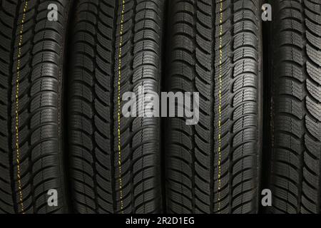 Tire stack background. Selective focus. Studio foto Stock Photo